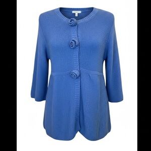 Leo & Nicole Blue Knit Cardigan Size L Textured Toggle Button Sweater
